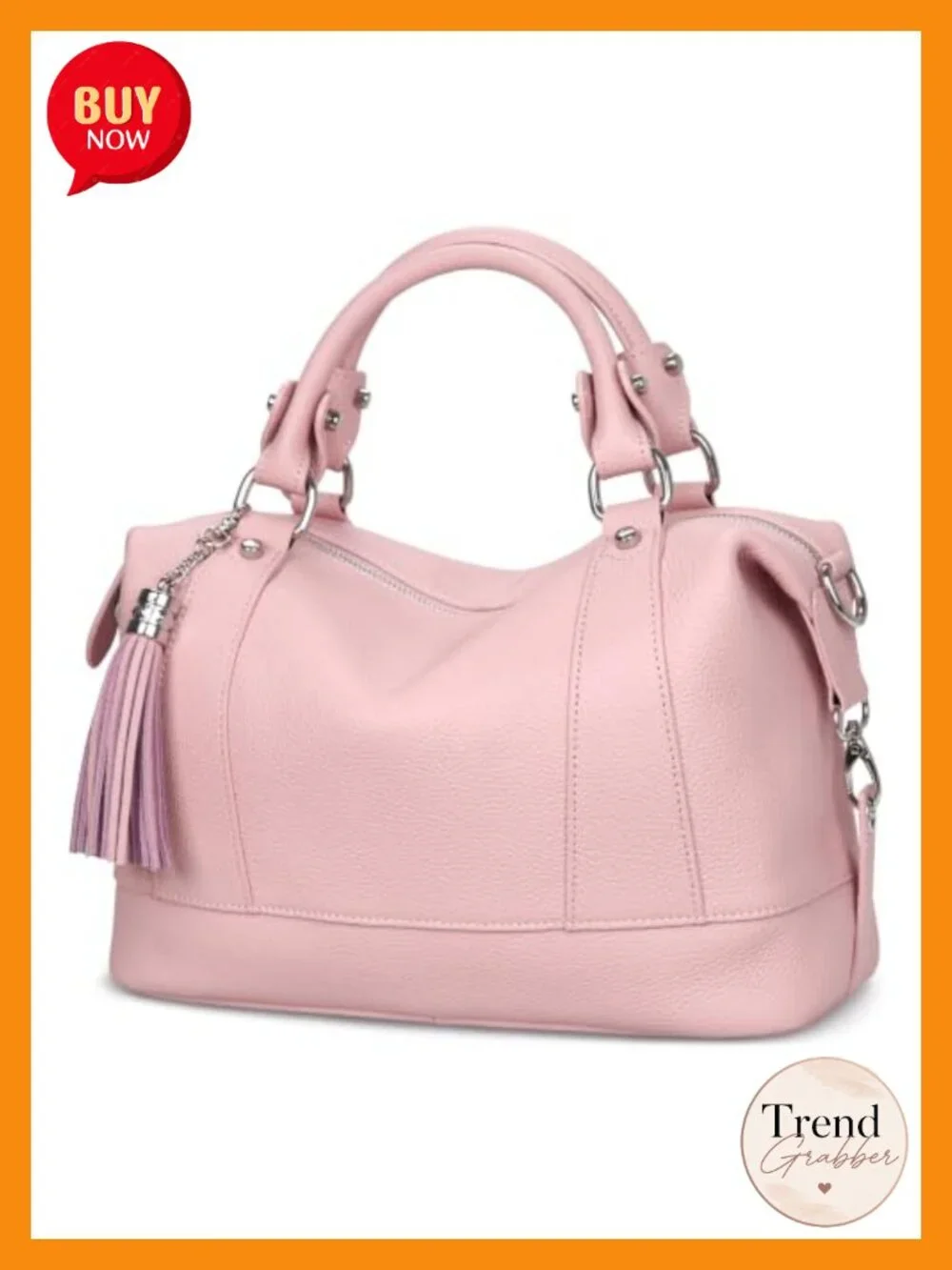 Genuine Leather Satchel Tote Handbag with Tassel Adjustable Strap
